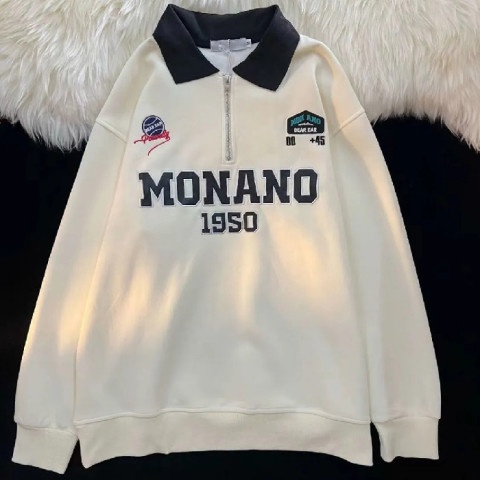 Áo Thun Polo Dài Tay In Chữ Phong Cách Retro Cho Nam Nữ