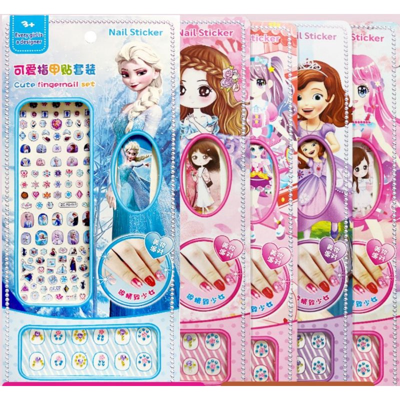 Bộ Dán Móng Tay Đính Hạt - Hình 3D Công Chúa Elsa, Shophia, Tóc Dài, Baby, Chibi, Heo Peppa, Kitty, Pony Kèm Dũa