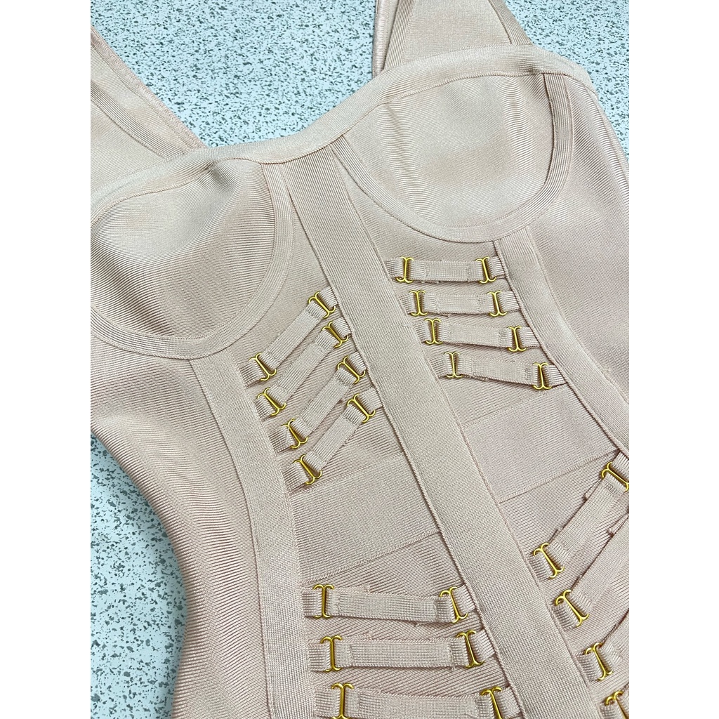 V1536 Váy body băng cuốn QCCC hàng hiệu chính hãng thời trang nữ màu hồng nhạt freesize secondhand thanh lý ký gửi