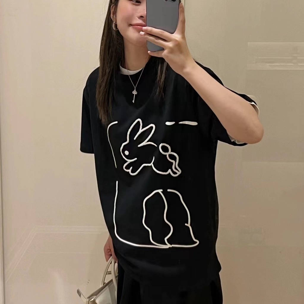 Áo thun SUXI tay ngắn cổ tròn dáng rộng in họa tiết đơn giản thời trang mùa xuân cho nữ