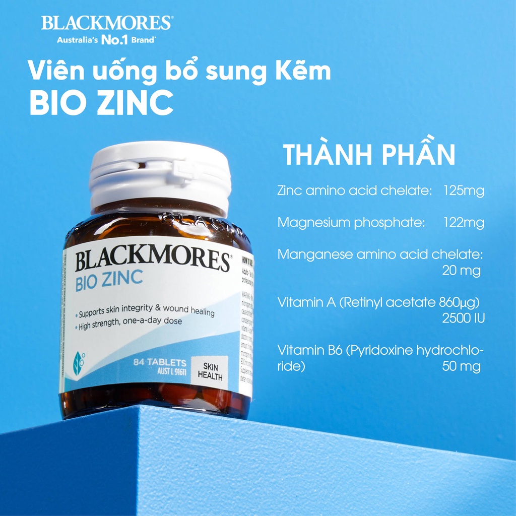 Viên uống bổ sung kẽm tự nhiên Bio Zinc Blackmores Úc 84 viên hỗ trợ điều trị mụn nội tiết