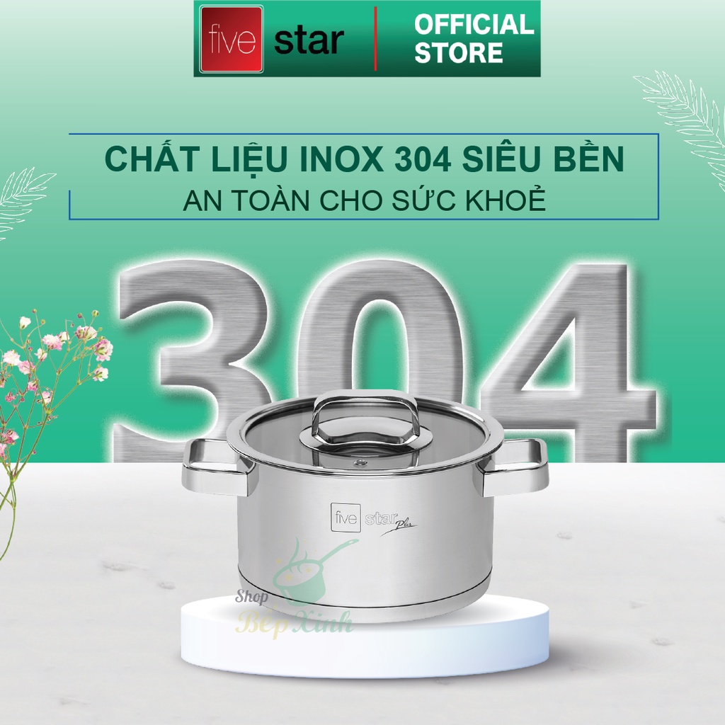 Bộ nồi xửng 3 đáy inox 304 Fivestar Plus 5 món nắp kính
