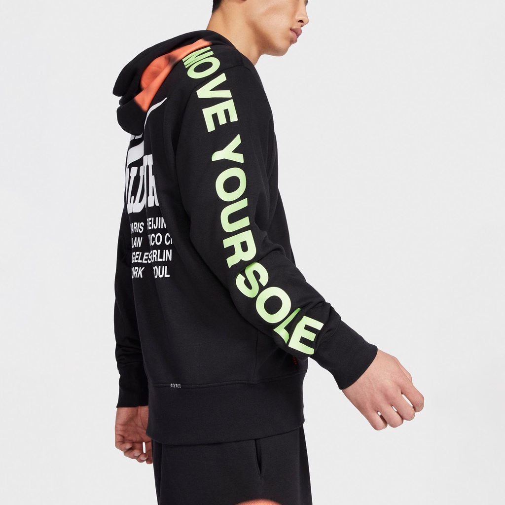 Áo khoác nam nữ N-i-k-e Sportswear World Tour Pullover Hoodie ; Áo hoodie thể thao chất nỉ chạy bộ, tập luyện - Đen