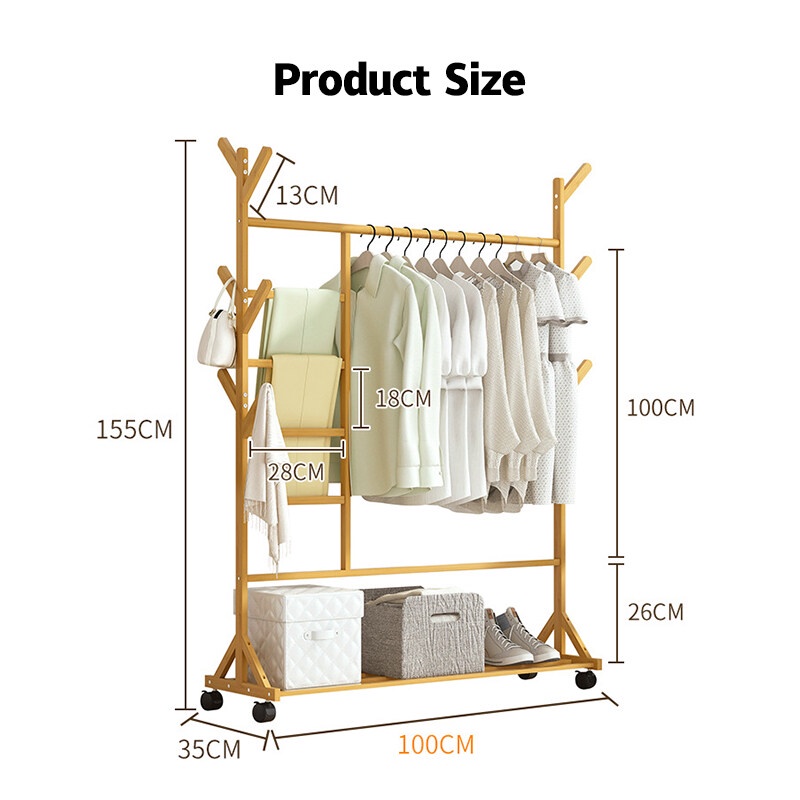 WORTHBUY Giá Treo Quần Áo Bằng Tre Kiểu Dáng Đơn Giản Thanh Lịch