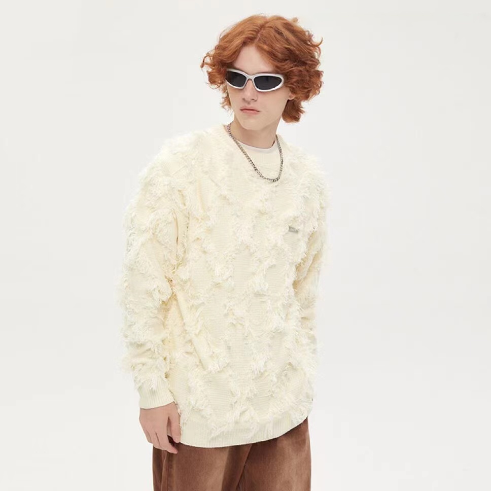 Áo Sweater Cổ Tròn Phối Tua Rua Thời Trang Retro Mỹ Cho Nam Nữ áo len tua rua