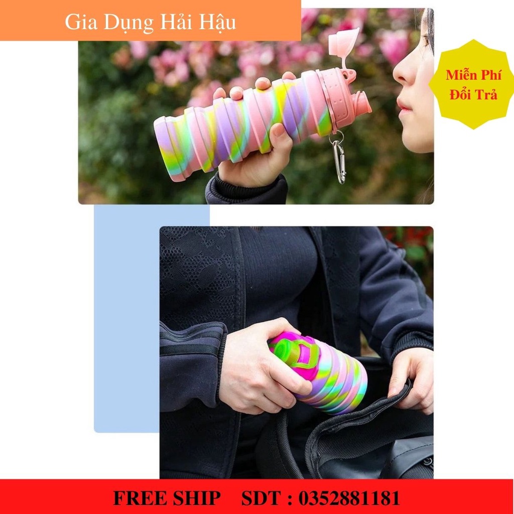 Bình nước gấp gọn. Bình đựng nước gấp gọn Silicone dung tích 500ml