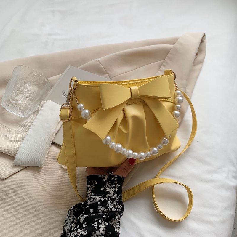 Túi Xách Đeo Dưới Cánh Tay / Đeo Một Bên Vai Xếp Ly Đính Ngọc Trai Cao Cấp Phong Cách Mới Hợp Thời Trang