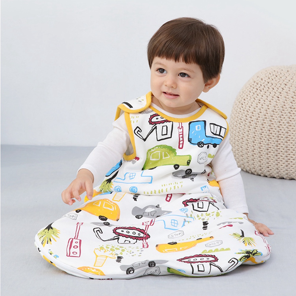 Babyfair Túi Ngủ Bông Cho Bé Không Tay Mở Rộng Hem Họa Tiết Dễ Thương Giữ Ấm Chăn Có Thể Mặc Thoáng Khí