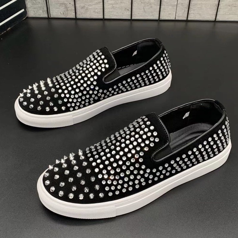 Siêu phẩm giày lười nhũ nam lười đá mũi đinh