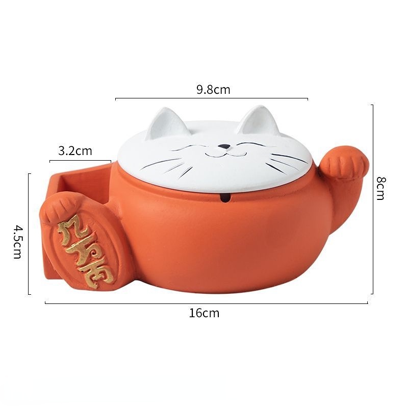 Gạt Tàn Thuốc Hình Mèo May Mắn Có Nắp Đậy Chống Bay Tiện Lợi