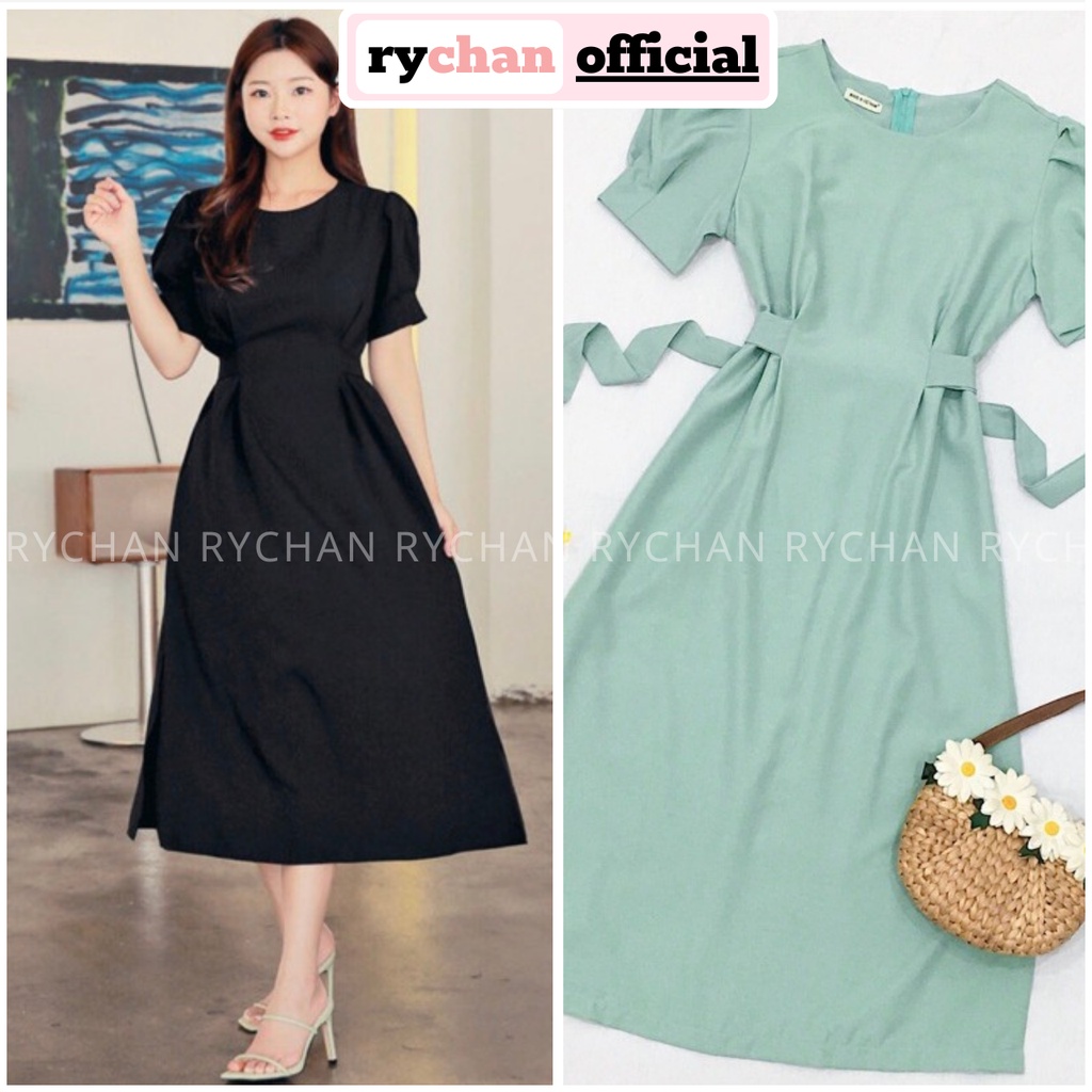 Đầm Xòe Trơn 2 Màu Cột Eo Thanh Lịch [ẢNH THẬT CUỐI] - DX024