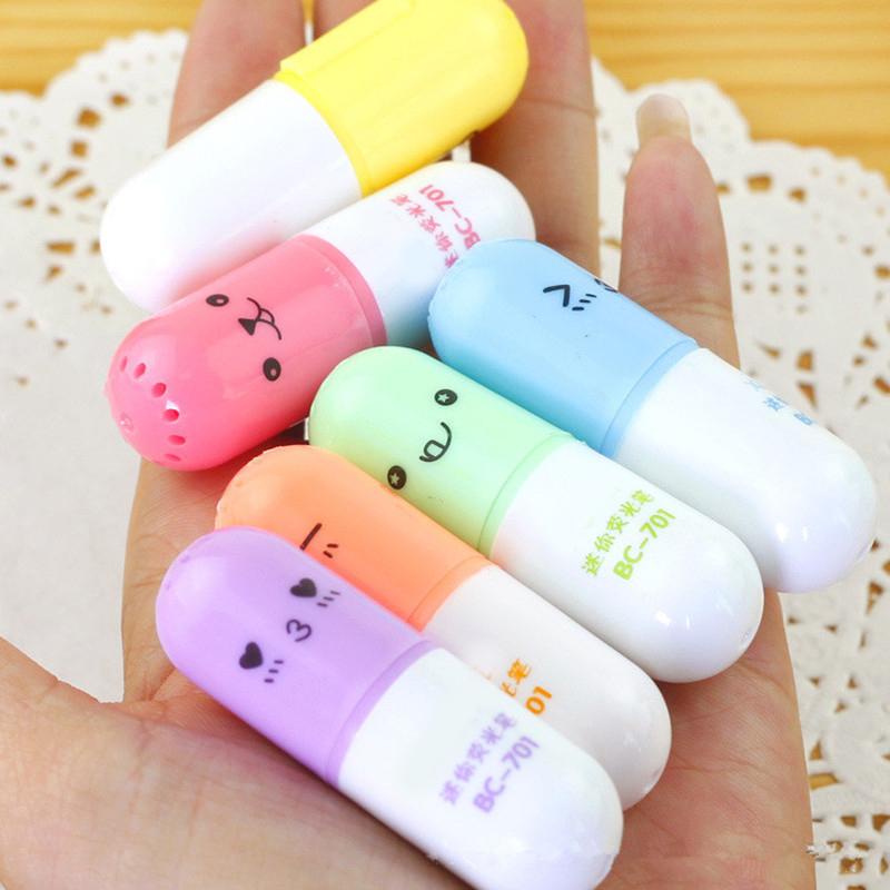 6 Bút Đánh Dấu Bằng Nhựa Hình Viên Con Nhộng Nhiều Màu Sắc