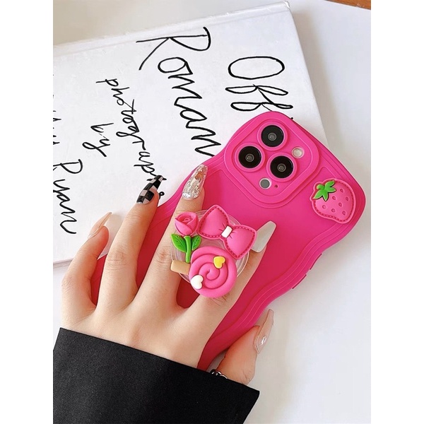 Ốp lưng ip pro camera gợn sóng hồng neon kèm pop 4 hoạ tiết hồng neon dành cho ip