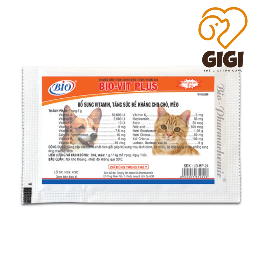 Bio-Vit Plus gói 5g bổ sung Vitamin, tăng sức đề kháng cho chó mèo phụ kiện thú cưng giá rẻ - GiGi Pet Shop