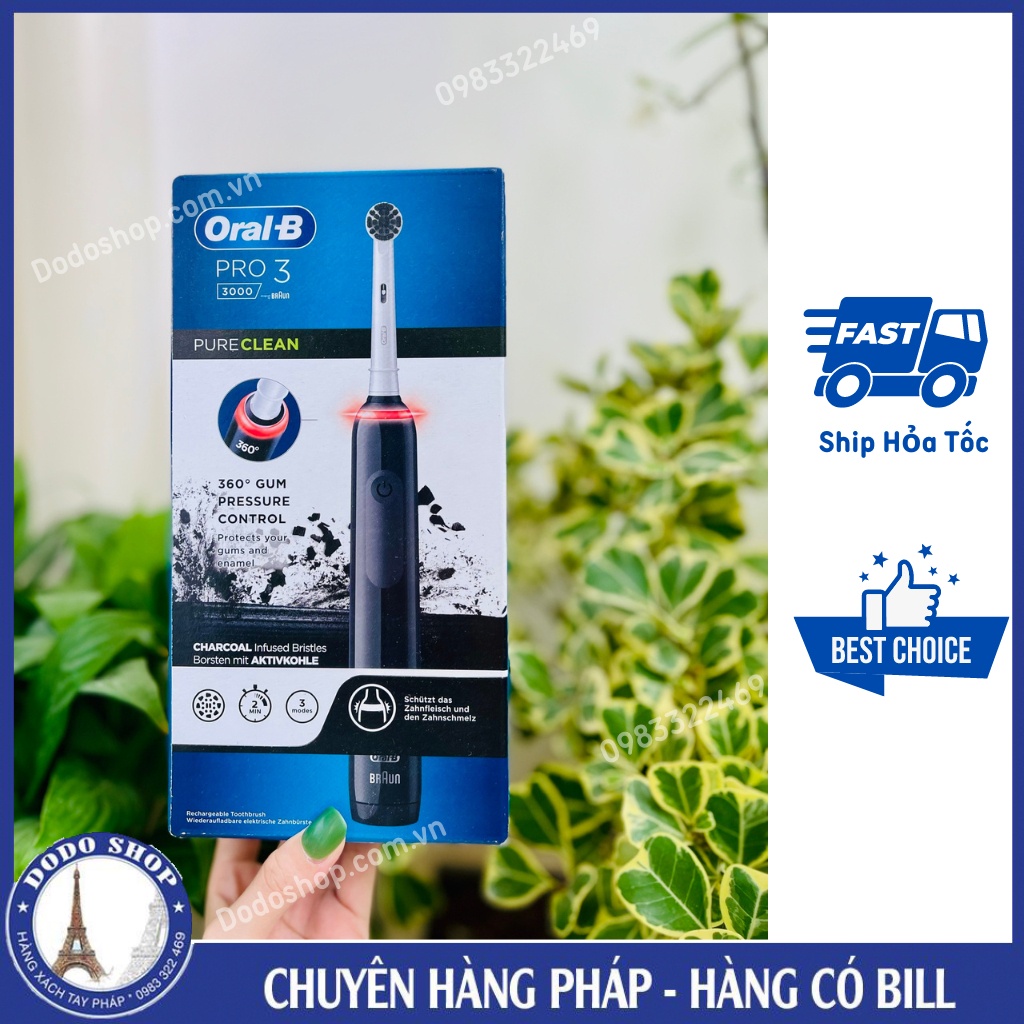 Bàn chải đánh răng điện tự động Oral B Pro 3000 trắng làm sạch răng, hạn chế viêm nướu_Dodoshop.com.vn