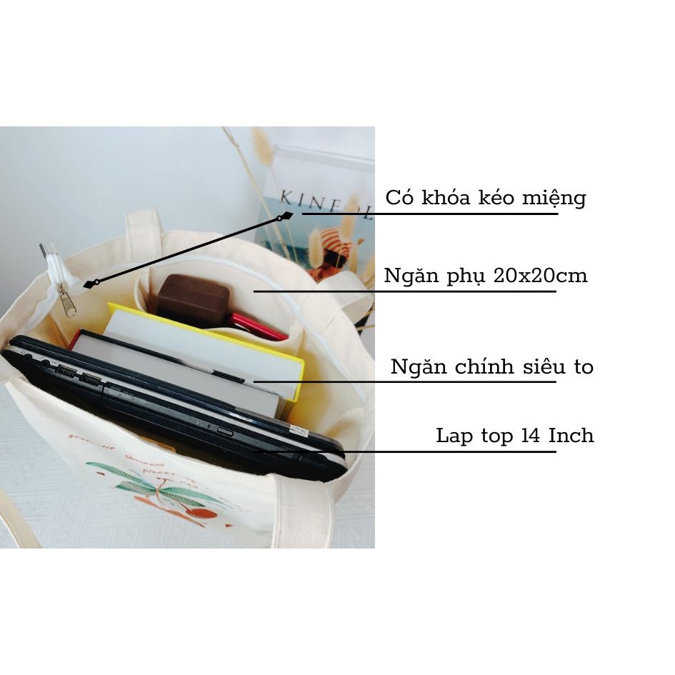 Túi Tote Vải CanVas Thêu Hoa Thời Trang KAYLEE KT 39x37x6cm TT03