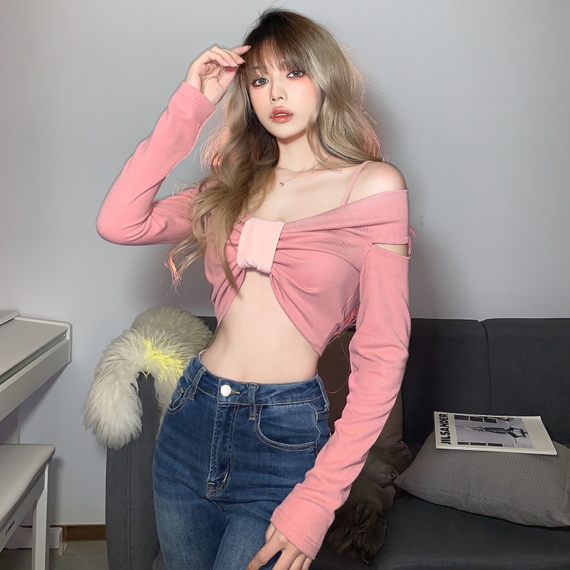 Áo Croptop Trễ Vai Dài Tay Phong Cách Trẻ Trung Thanh Lịch Dành Cho Nữ Thời Trang
