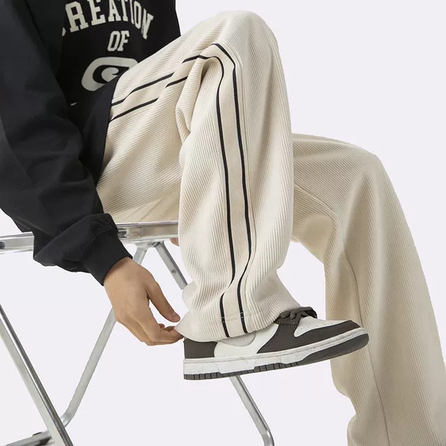 Quần Ống Rộng Nỉ Tăm Unisex Ulzzang, Quần Dài Cạp Chun Mác Da Có Dây Rút Điều Chỉnh Eo, Vải Co Dãn Dày Dặn Mặc 4 Mùa