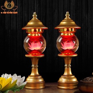 [HÀNG SẴN] CẶP 2 CÂY ĐÈN LED HOA SEN PHA LÊ THỜ CÚNG TRANG TRÍ