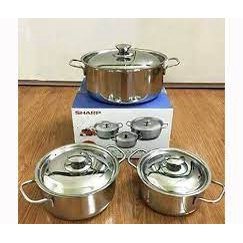 Bộ 3 nồi inox sáng bóng SKY STAR nắp inox 24cm 20cm 16cm dùng dược bếp từ và mọi loại bếp bộ nồi inox chắc chắn cao cấp