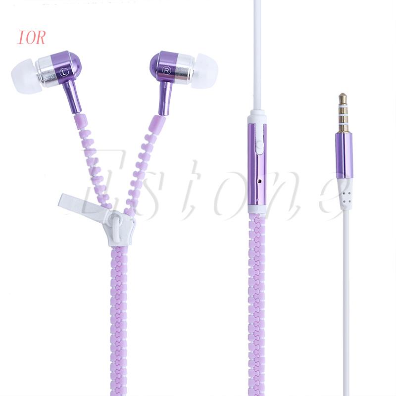 Tai Nghe Nhét Tai Bằng Kim Loại Dạ Quang Có Dây Khóa Kéo Và Mic Chống Tiếng Ồn