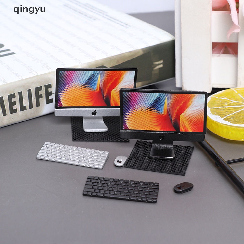 Máy Tính Mini 1 / 12 Kèm Chuột Và Bàn Phím Cho Nhà Búp Bê