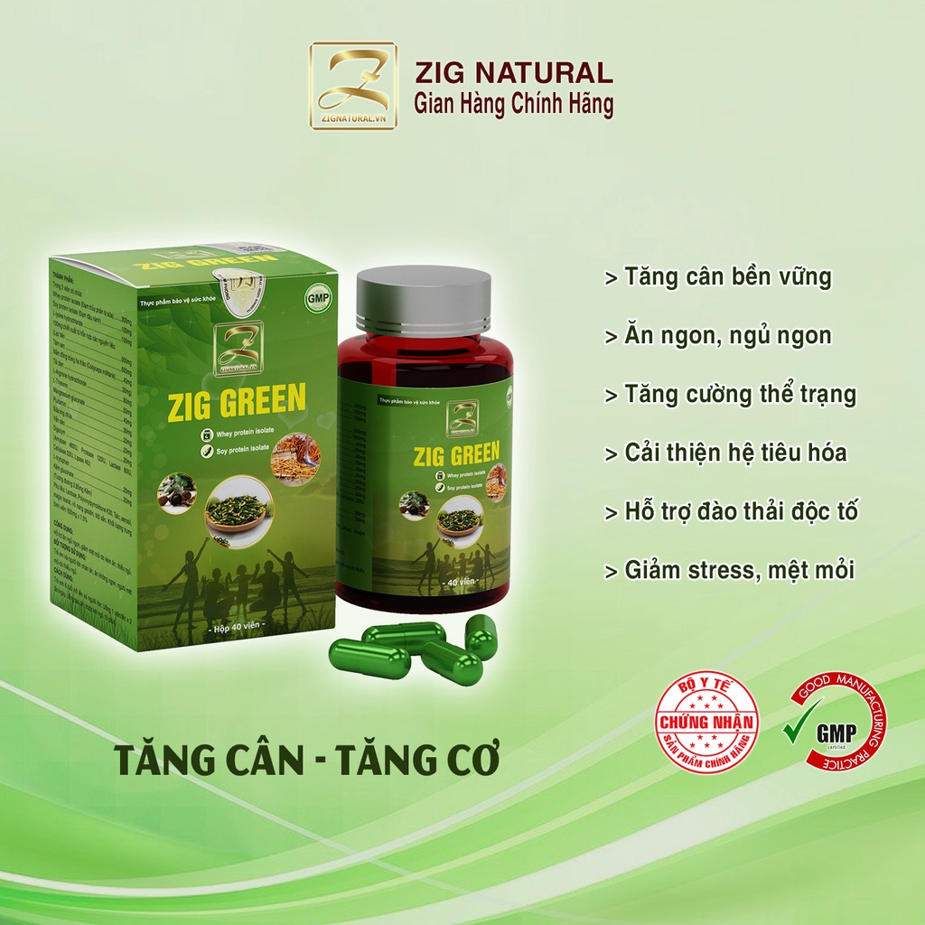 🍂 Thảo mộc Tăng cân Zig Green, hộp 40 80 viên, giúp ăn ngủ ngon, tăng cân hiệu quả