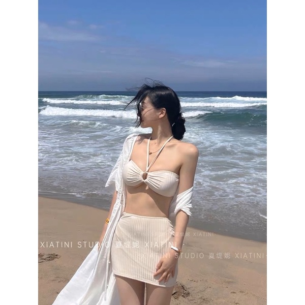 (M197-Lily.Shop) BIKINI BA MẢNH ÁO + QUẦN+ CHÂN VÁY BUỘC DÂY BE
