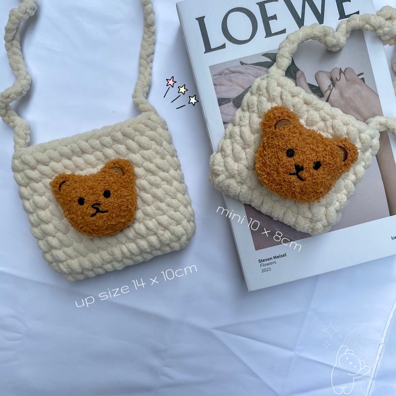 Túi đeo chéo Túi lì xì cho bé Túi len handmade gấu bông