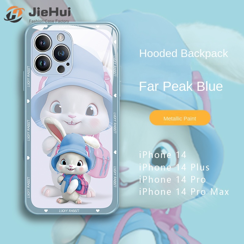 Ốp Điện Thoại Kính Họa Tiết Chú Thỏ Đội Nón Viền Thẳng Cho iPhone 14 13 12 11 Pro Max X XS XR 8 7 6 Plus No.17559