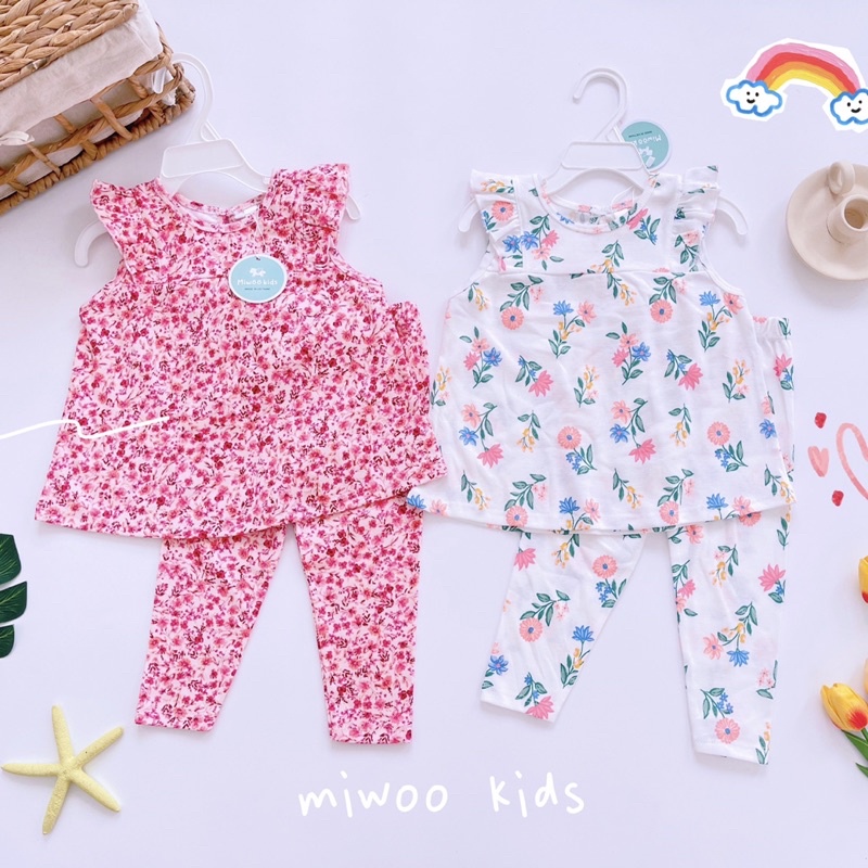 Đồ bộ áo babydoll quần dài bé gái Miwoo xuất Nhật