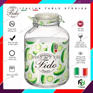 ITALY-Bình thủy tinh lớn nắp cài FIDO - Bormioli Rocco - 5 lít ngâm rượu, sâm, ngâm trái cây