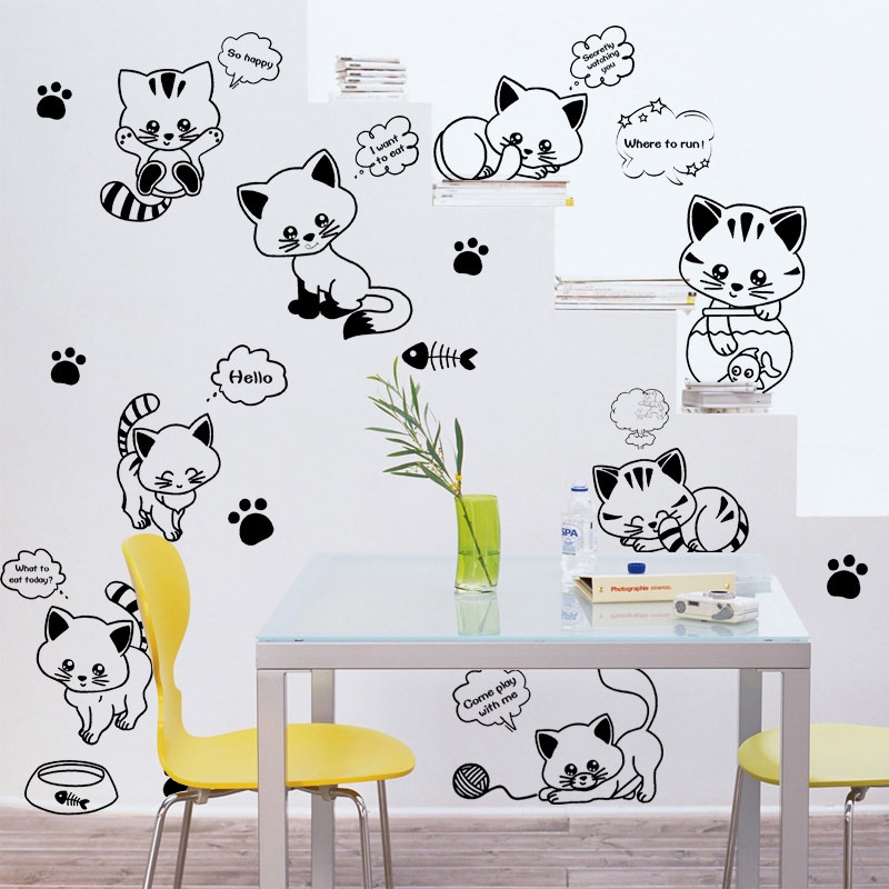 Giấy Dán Tường Trang Trí Phòng Khách / Ngủ / Phông Nền TV Hình Mèo Kitty Dễ Thương
