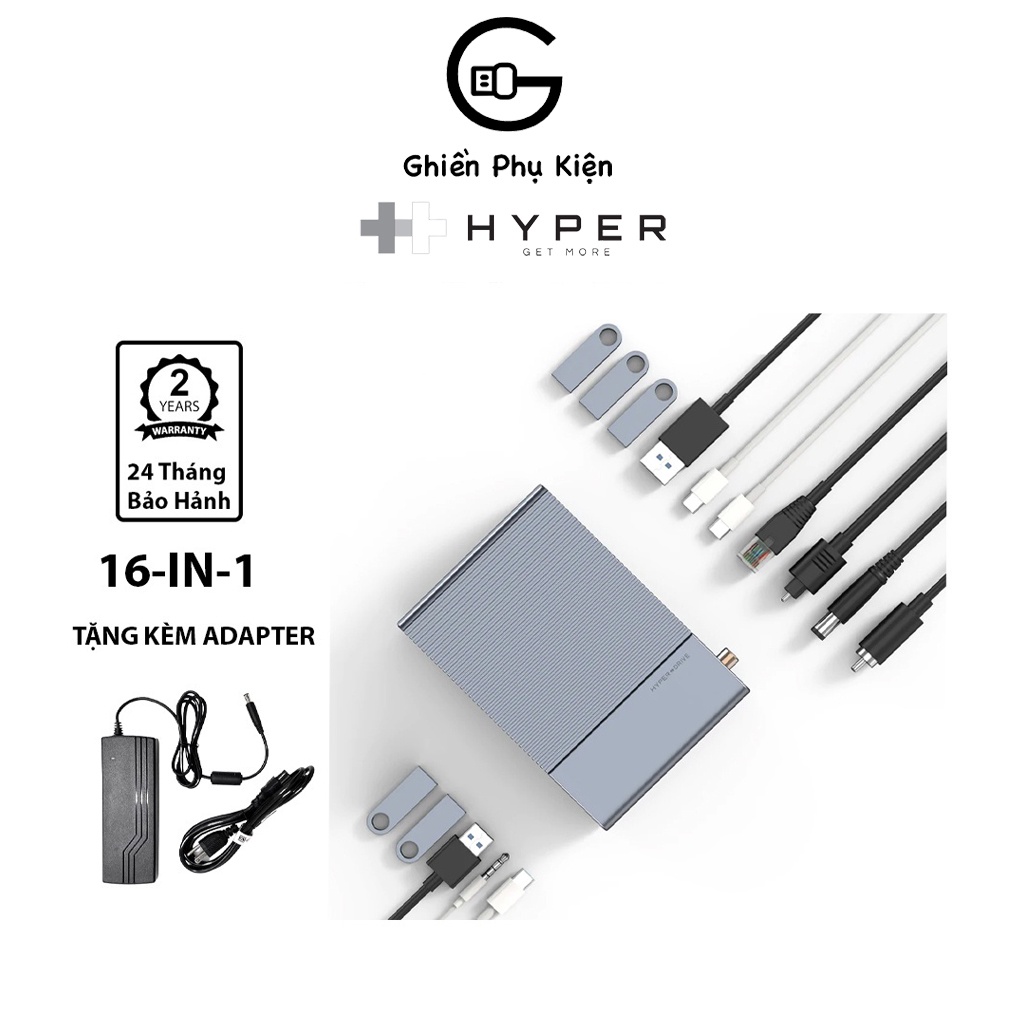 Hub HyperDrive GEN 2 16IN1 Và Bộ Nguồn DC 180W Cổng Chuyển Đổi Type C Dành Cho Macbook - HD-G2TB3