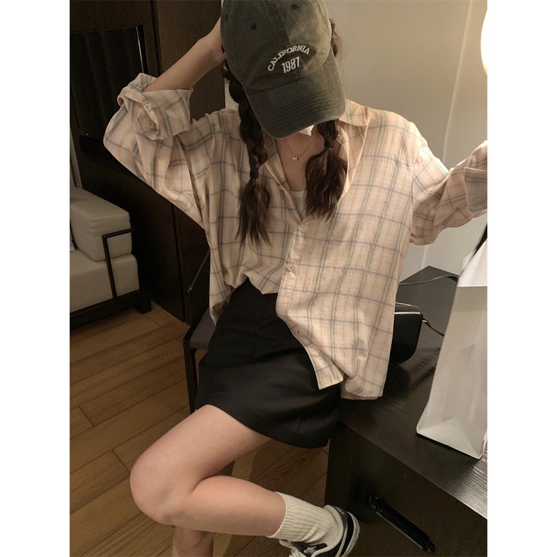 Áo sơ mi SUXI dài tay chống nắng họa tiết sọc caro thiết kế mới thời trang mùa xuân dành cho nữ