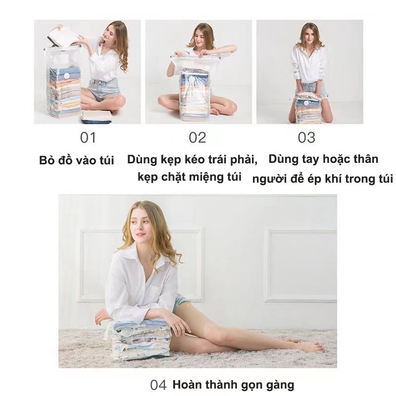 Túi Hút Chân Không Không Cần Bơm Hút Dùng Tay Ép Siêu Nhanh Dung Tích Lớn Đựng Quần Áo, Chăn Màn, Đơn Giản, Dễ Sử Dụng