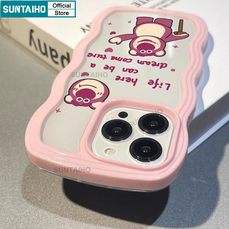Suntaiho Ốp lưng iphone Ốp điện thoại in hình gấu hồng chữ thích hợp cho iPhone 11 Pro 14 Pro Max 12 13 Pro XR XS Max 7 Plus 8 Plus