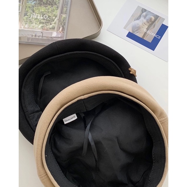 Mũ Beret, mũ nồi len họa tiết gấu phong cách Nhật Bản, thời trang thu đông cho nữ