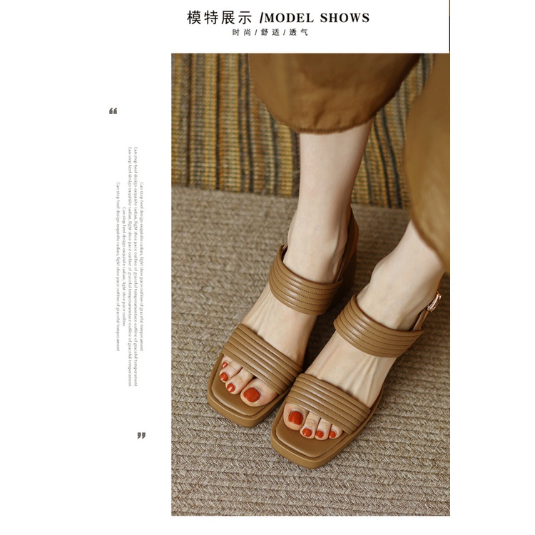 🌈 Giày Sandal Gót Dày Mũi Vuông Phong Cách Hàn Quốc Thời Trang Mùa Hè 2022 Mới Cho Nữ