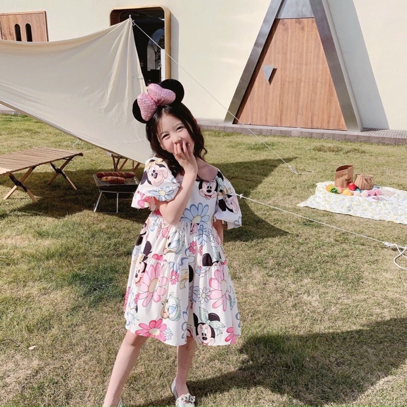 vải thô cotton mềm mát may váy áo cho bé siêu hot hình chuột micky
