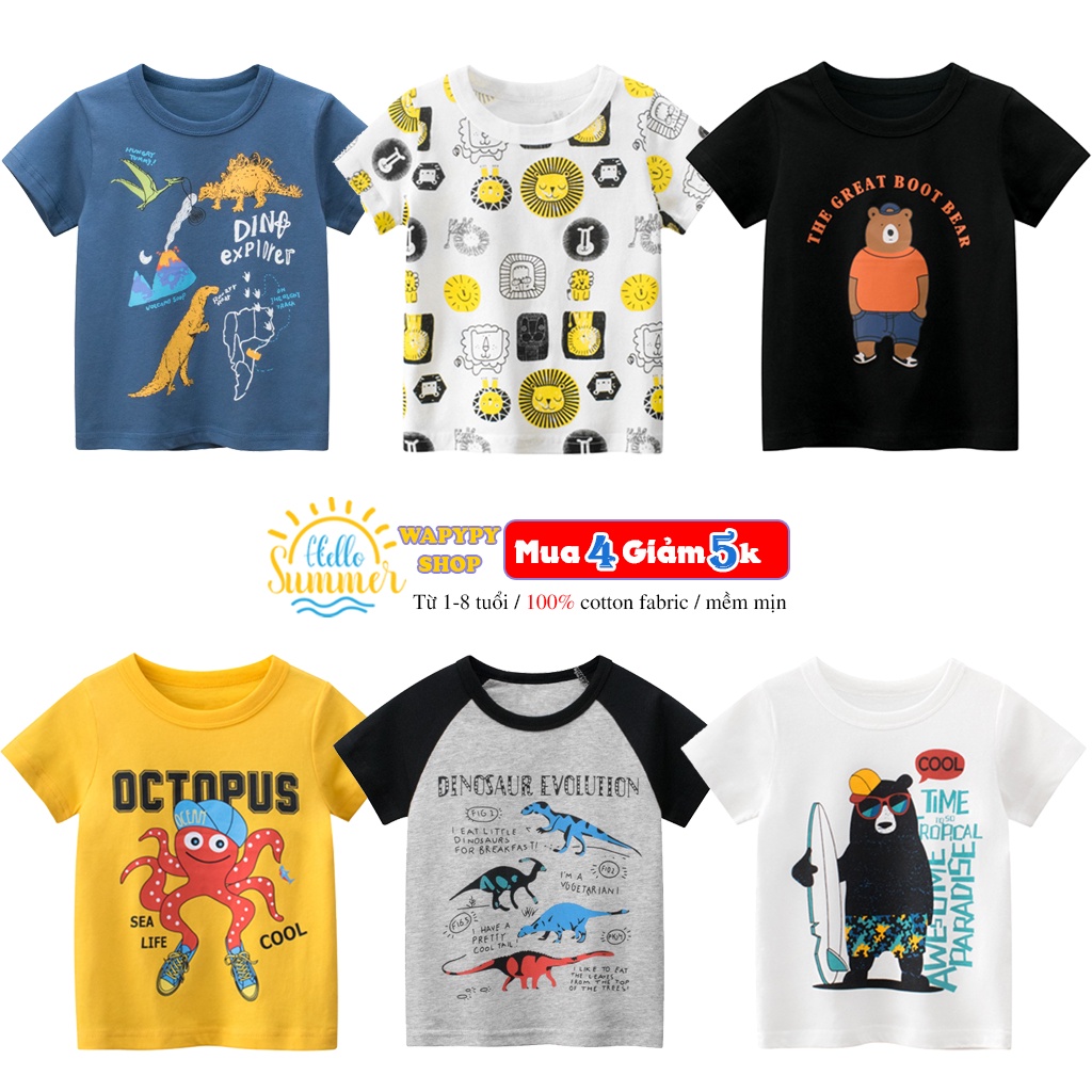 Áo bé trai WeiJuan áo thun cho bé họa tiết ngộ nghĩnh chất cotton