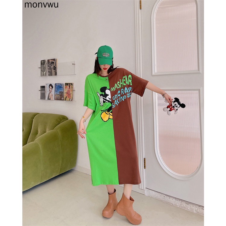 Đầm Thun Mùa Hè Dáng Suông Tay Cộc In Họa Tiết Hoạt Hình Có size Lớn M-4XL Phong Cách Hàn Quốc Cho Nữ
