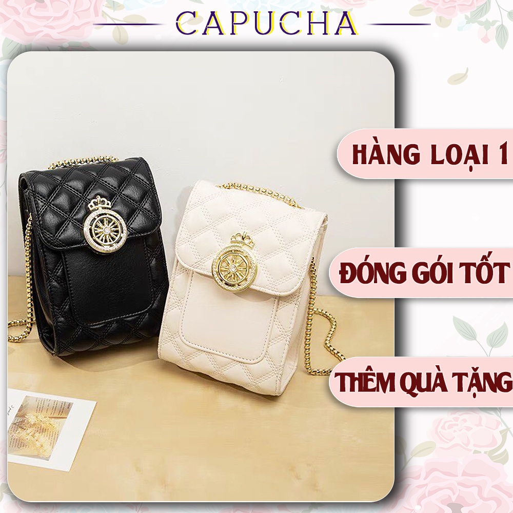 Túi xách nữ mini khóa vương miện hoàng gia sang chảnh dây xích vàng chống trộm Capucha T251