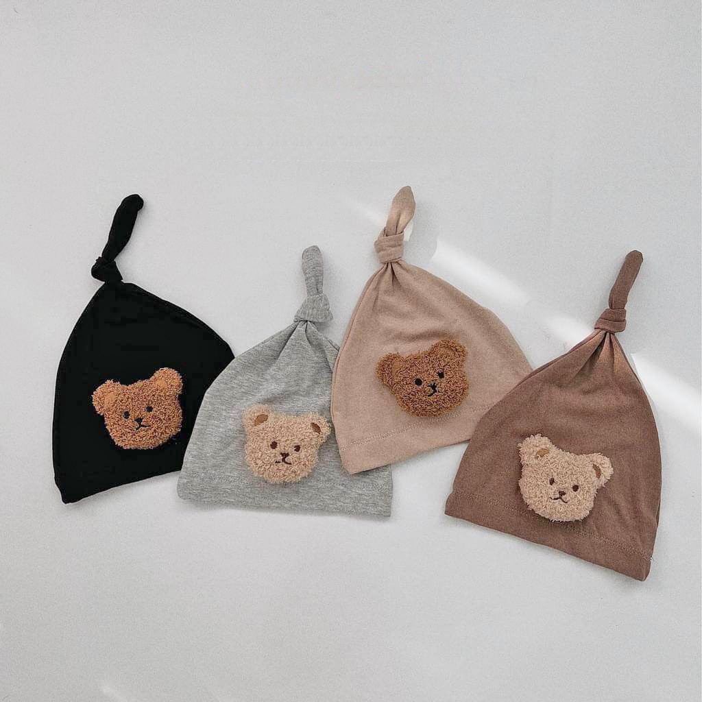 Mũ trẻ em cho bé sơ sinh thêu hình gấu chất liệu thun cotton thoáng mát mềm mịn