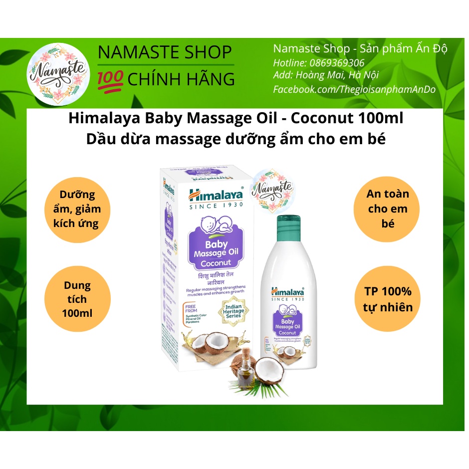 Dầu massage dưỡng ẩm, chăm sóc da cho bé Himalaya Baby Massage Oil Coconut 100ml
