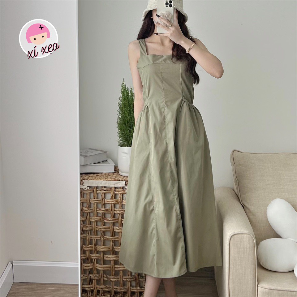 Váy kaki dáng dài hàn quốc túi 2 bên xixeoshop - v406