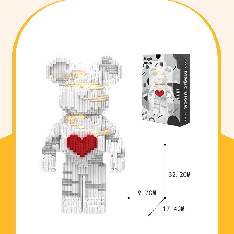 Đồ chơi Lego Gấu Bearbrick trắng, đồ chơi lắp ráp, mô hình lắp ráp Bearbrick 3D decor trang trí, quà tặng lego