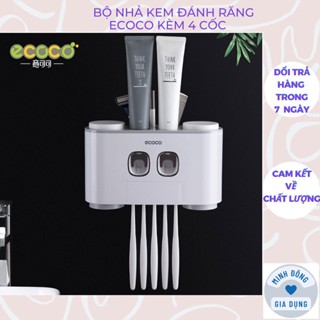 Bộ nhả kem đánh răng ECOCO kèm 4 cốc, kệ dán tường nhà tắm giá để bàn chải đánh răng