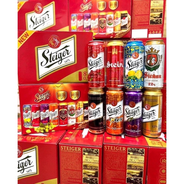 Bia Tiệp Steiger set quà tặng 8 lon 500ml date 6/2024