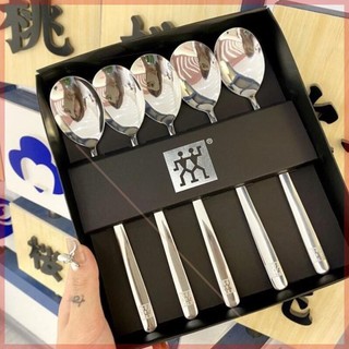Set 5 thìa inox 304 nội địa Đức sang trọng kèm vỏ hộp cao cấp - Bộ 5 muỗng inox Zwlling siêu to hàng xuất Đức